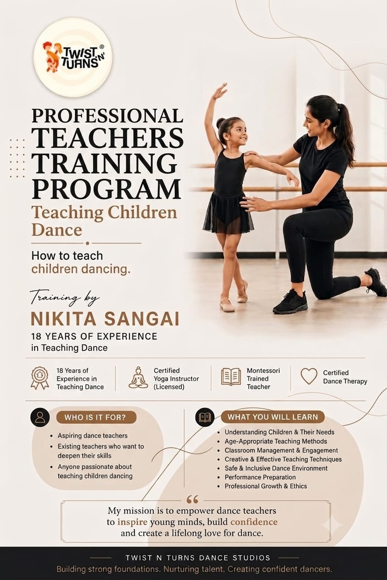 Professional Teachers Training Program — Teaching Children Dance by Nikita Sangai at Twist N Turns Salt Lake