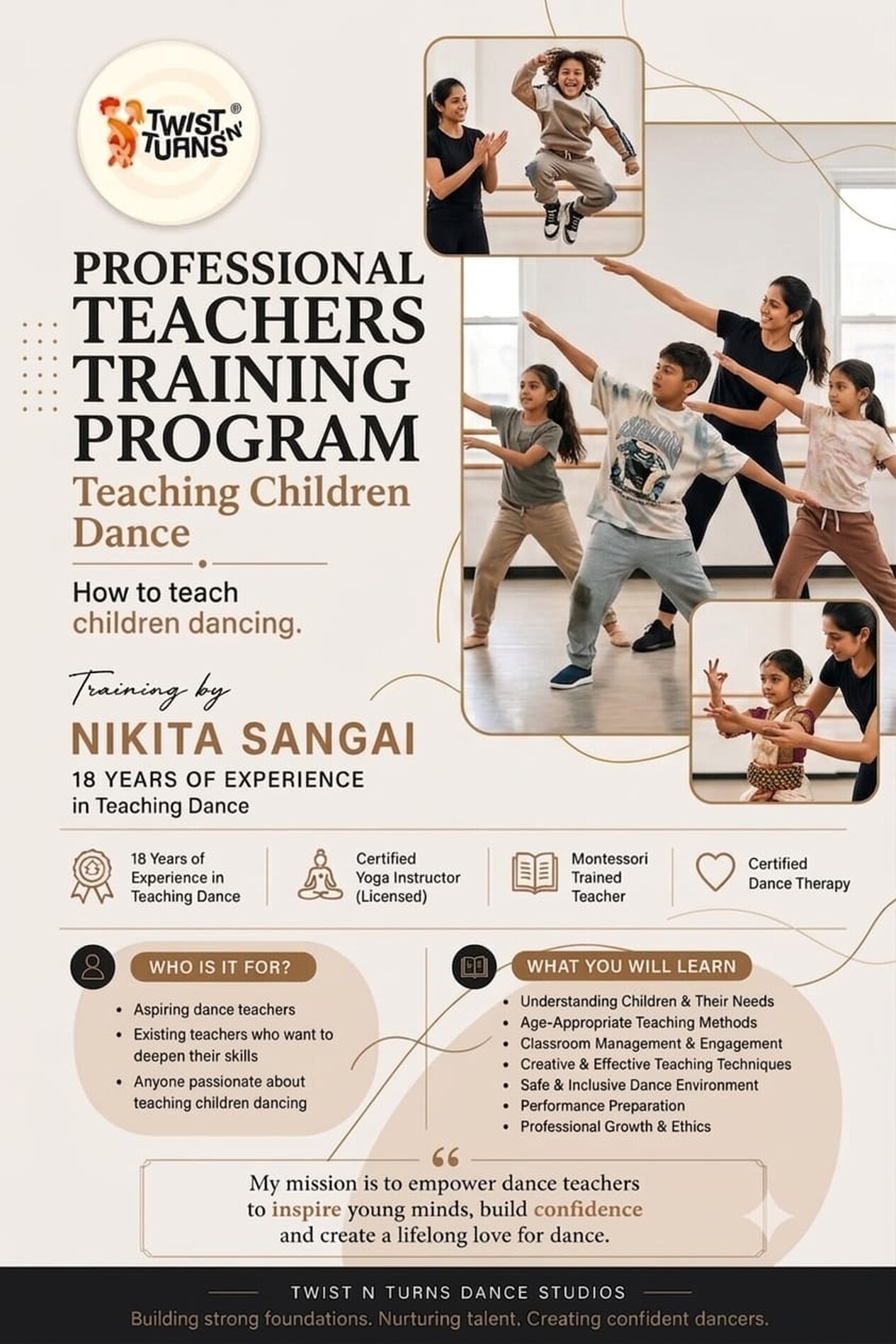 Professional Teachers Training Program — Teaching Children Dance by Nikita Sangai at Twist N Turns Salt Lake